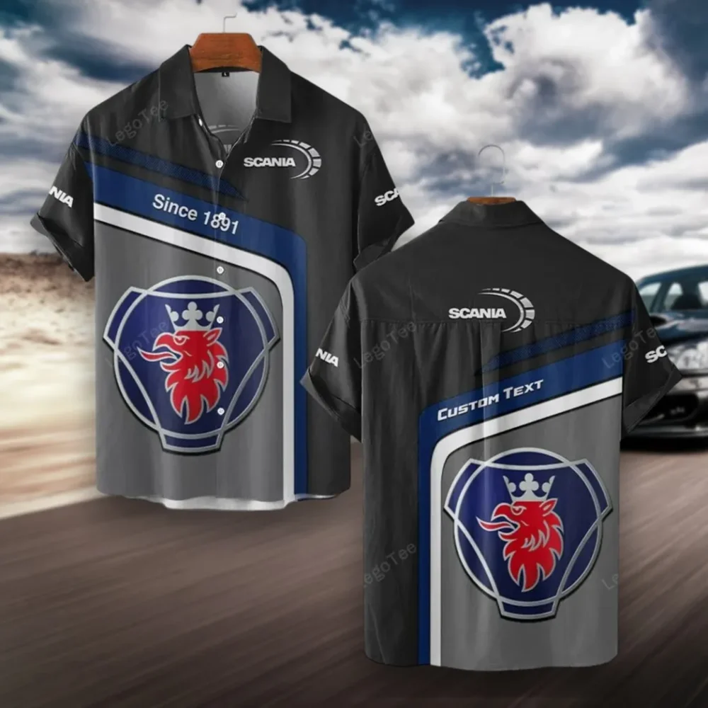 Heavy-Duty Truck Hawaiian Shirt Exclusive Logo, Drift-Ready Button Shirt CAR111