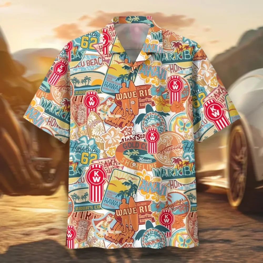 Big Rig Hawaiian Shirt Exclusive Logo, Chrome Wave Button Shirt CAR202