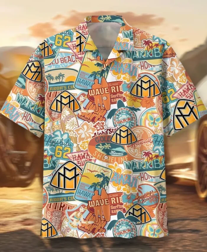 Classic Gear Hawaiian Shirt Exclusive Logo, Chrome Wave Button Shirt CAR202