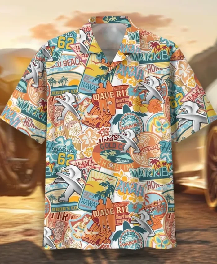 Compact Hatchback Hawaiian Shirt Exclusive Logo, Auto Fan Button Shirt CAR202