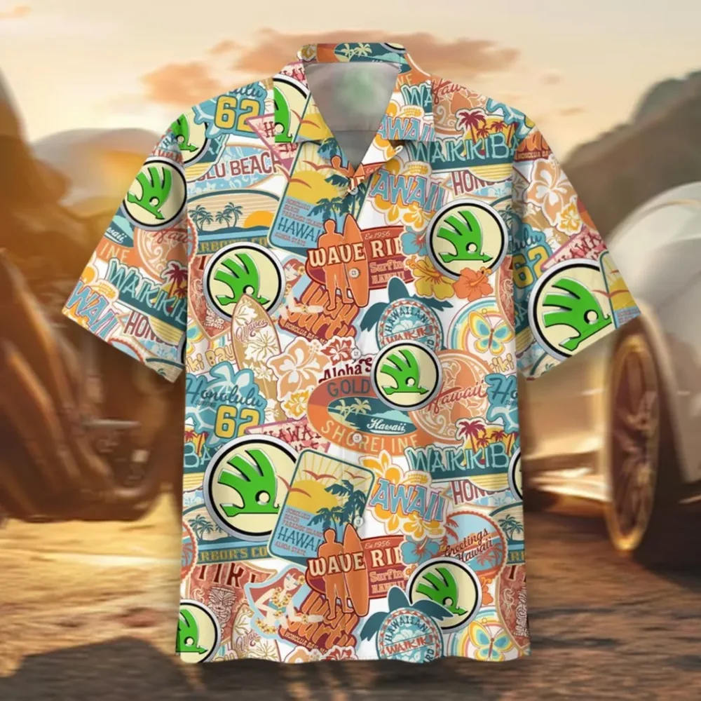City-Friendly Auto Hawaiian Shirt Exclusive Logo, Car Meet Button Shirt CAR202