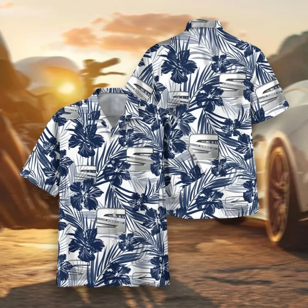 Modern Hatchback Hawaiian Shirt Exclusive Logo, Gearhead Style Button Shirt CAR203