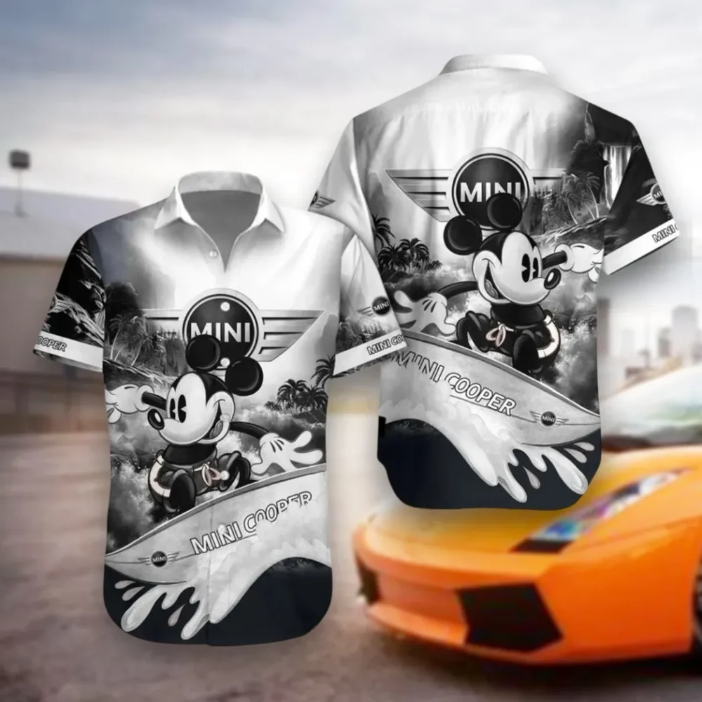 Modern Two-Door Hawaiian Shirt Exclusive Logo, Retro Driver Button Shirt CAR530