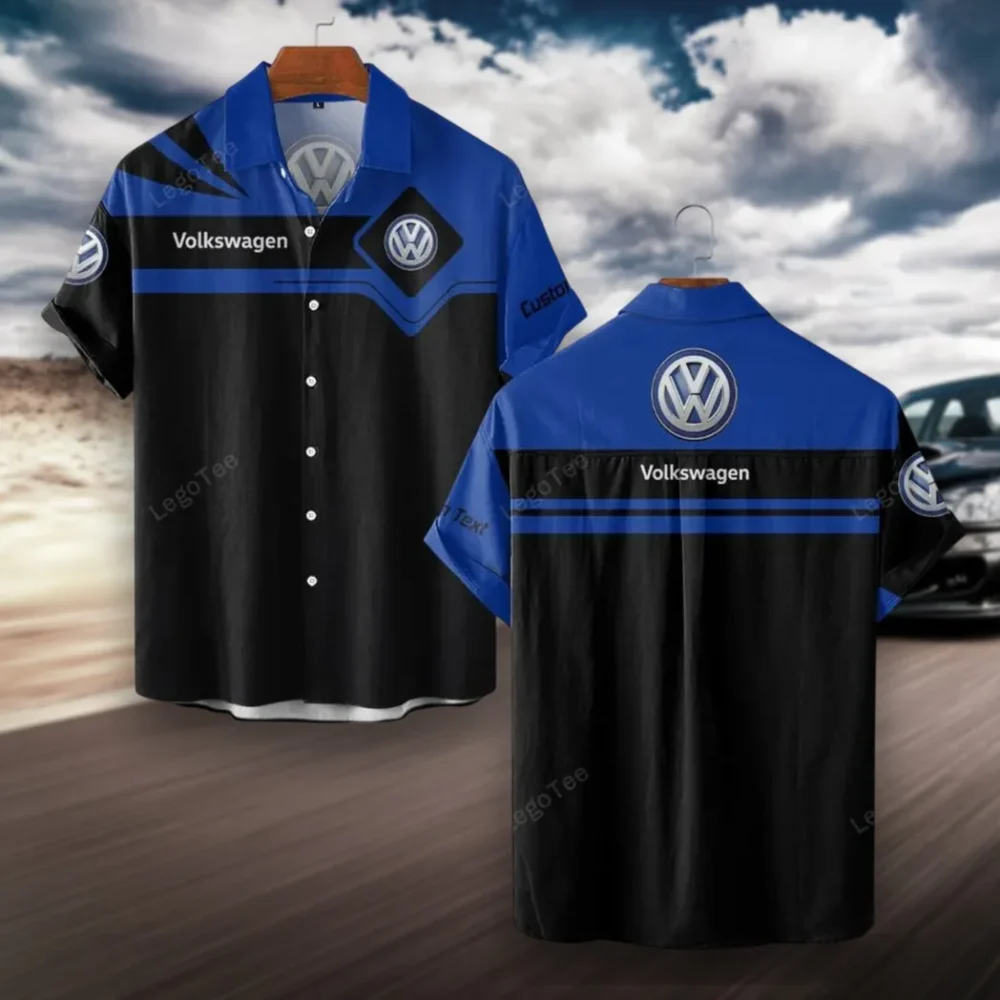 Compact Vehicle Hawaiian Shirt Exclusive Logo, Chrome Wave Button Shirt CAR980