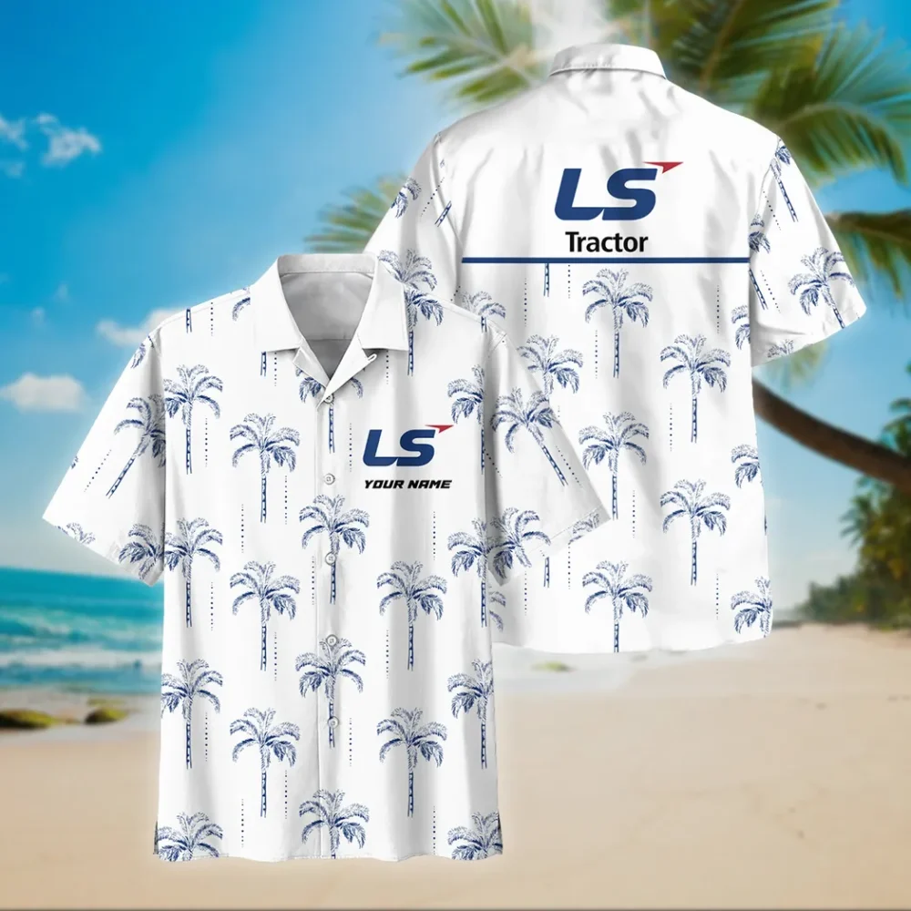 Agricultural Tractor Hawaiian Shirt Exclusive Logo, Chrome Wave Button Shirt CAR206 - Image 2