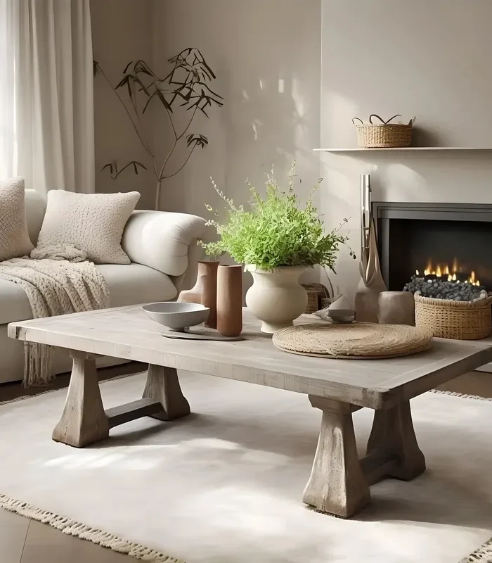 Ash Wood Coffee Table Modern Rustic Living Room Accent